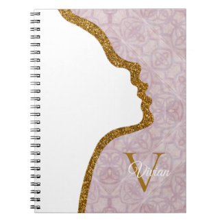 Rosa och Guld Glitter Monogram Namn bärbara dator  Anteckningsbok