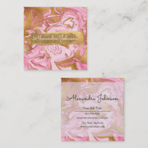 Rosa och Guld Glitter och Gnistra Marble Fyrkantigt Visitkort