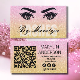 Rosa och Guld Glitter Ombre Lash QR-kodskanning Visitkort