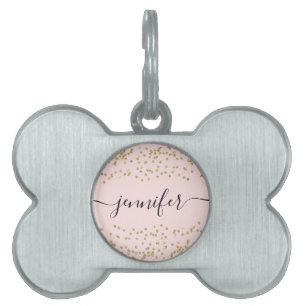 Rosa och Guld Glitter Pet Tag-nummer ID-bricka Husdjur