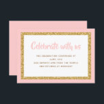 Rosa och Guld Glitter Pub Mitzvah Infoga Inbjudningar<br><div class="desc">Det här trendiget infogar kort med fet stil på framsidan med ett lager i guld glitter och vitt,  och en solid färgad bakåt. Lägg till texten i mallformuläret. Ändra teckensnitt,  layout och färg med hjälp av Anpassa.</div>