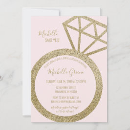 Rosa och Guld Glitter Ring - hon sa ja! Inbjudningar