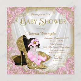 Rosa och guld glitter sko pärlor baby shower inbjudningar