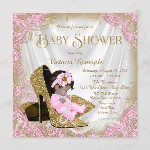 Rosa och guld glitter sko pärlor baby shower inbjudningar