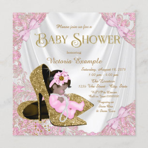 Rosa och Guld Glitter Skor Baby Shower Inbjudningar