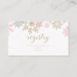 Rosa och guld glitter snöflinga babypresentregistr tilläggskort
