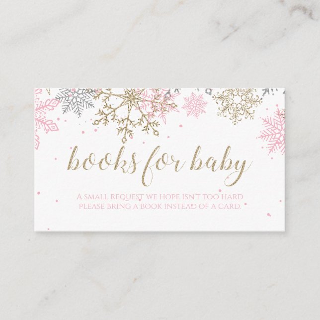 Rosa och guld glitter snöflinga böcker för bebis tilläggskort (Framsida)