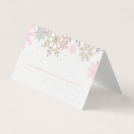 Rosa och guld glitter snöflinga platskort kort
