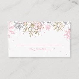 Rosa och guld glitter snöflinga platskort tilläggskort
