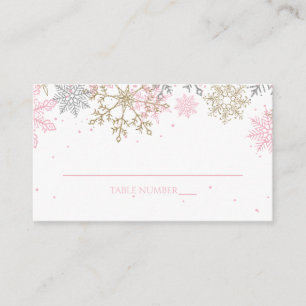 Rosa och guld glitter snöflinga platskort tilläggskort