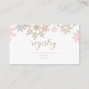 Rosa och Guld Glitter Snowflake Baby Tilläggskort