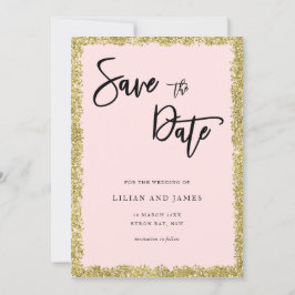 Rosa och Guld Glitter Spara datum Inbjudningar