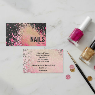 Rosa och Guld Glitter Splatter Nail salon Visitkort
