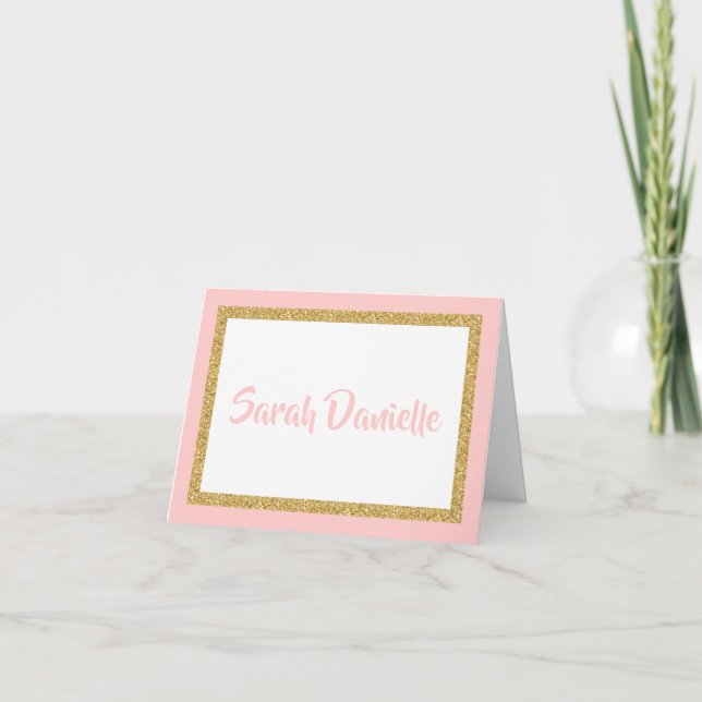 Rosa och guld glitter tack kort (Framsida)