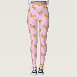 Rosa och Guld Glitter Unicorn Leggings