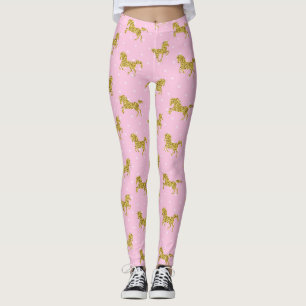 Rosa och Guld Glitter Unicorn Leggings