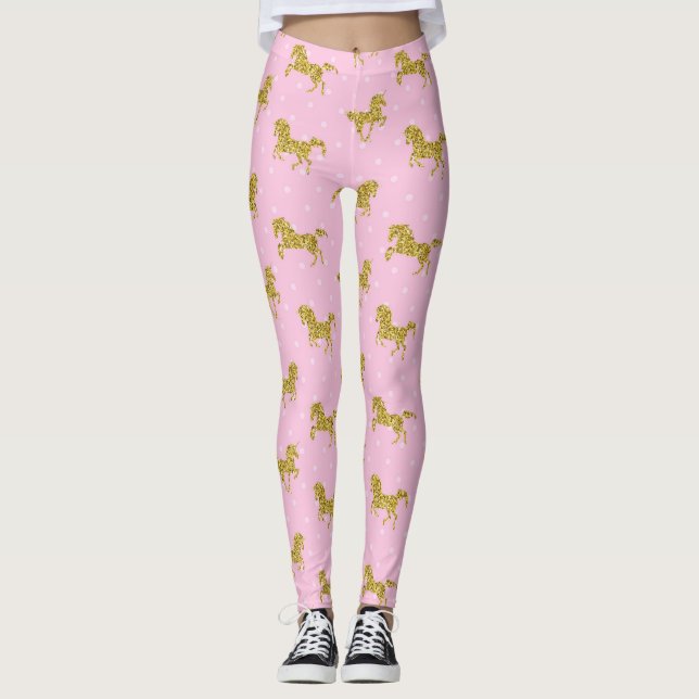 Rosa och Guld Glitter Unicorn Leggings (Framsida)