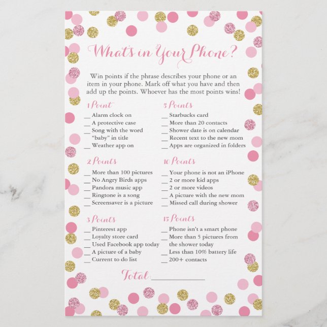 Rosa och Guld Glitter Vad är i ditt Mobila spel? (Framsida)