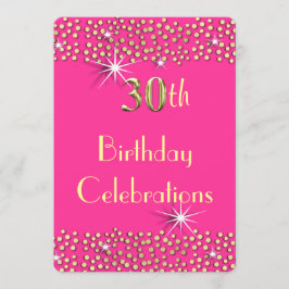 Rosa och Guld Glitzy Gnistra 30års födelsedag Part Inbjudningar