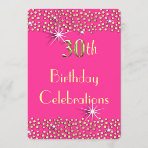 Rosa och Guld Glitzy Gnistra 30års födelsedag Part Inbjudningar