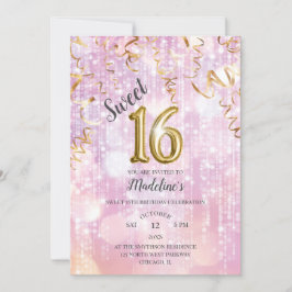 Rosa och Guld Gnistra Söt 16 födelsedagar Inbjudningar