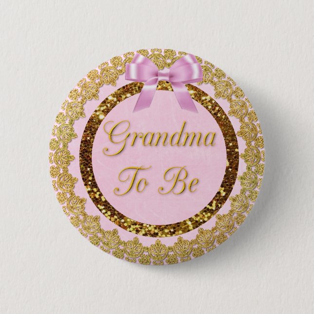 Rosa och Guld Grandma to be Baby Shower Button Knapp (Framsida)