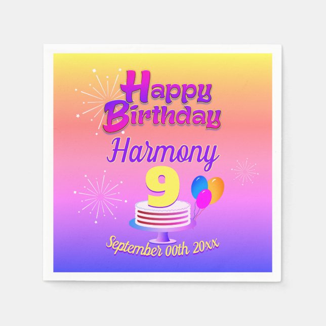 ROSA och GULD Grattis på födelsedagen | Redigerbar Pappersservett (Framsidan)