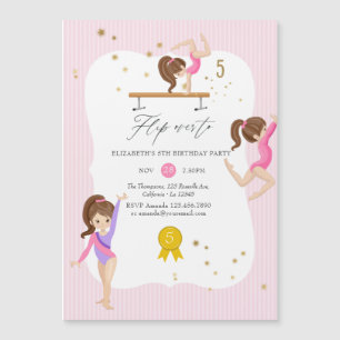 Rosa och guld gymnastik 5-års födelsedagsfest magnetisk inbjudningskort