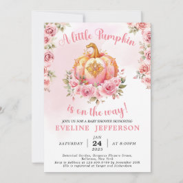Rosa och Guld Halloween Little Pumpkin Baby Shower Inbjudningar