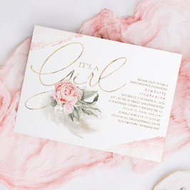 Rosa och Guld har en Blommigt Boho Baby Shower Inbjudningar