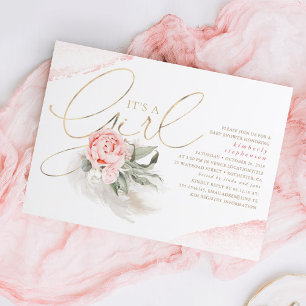 Rosa och Guld har en Blommigt Boho Baby Shower Inbjudningar