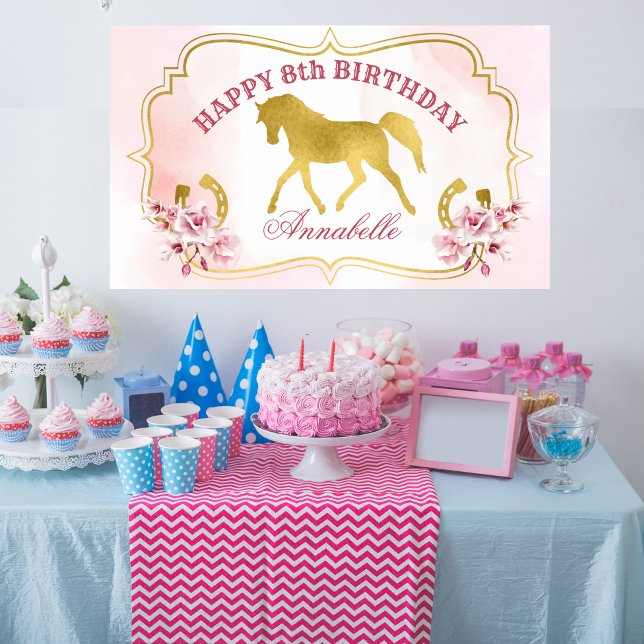 Rosa och guld häst fest travande guld häst bann poster (Skapare uppladdad)
