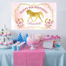 Rosa och guld häst fest travande guld häst banner poster