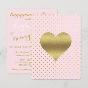 Rosa och Guld Heart Polka Dot Shower Brudens sida Inbjudningar
