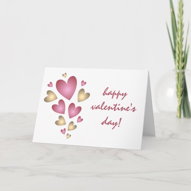 Rosa och Guld Hearts Glad Alla hjärtans dag Helgkort (Framsida)