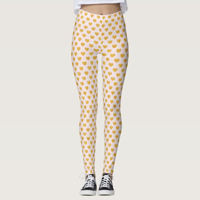 Rosa och Guld Hearts Kvinnors förband Leggings (Framsida)