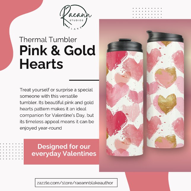 Rosa och Guld Hearts Thermal Tumbler (Skapare uppladdad)
