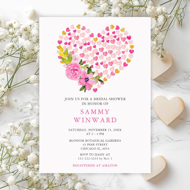 Rosa och Guld Hjärtan Valentine Bröllopsdusch Inbjudningar (Skapare uppladdad)