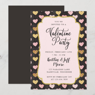 Rosa och Guld Hjärtan Valentinsfest Inbjudningar