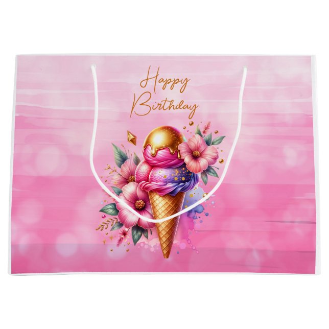 Rosa och Guld Ice Cream Golden Birthday (Framsidan)