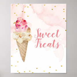  Rosa och Guld Ice Cream Söttrivs Poster