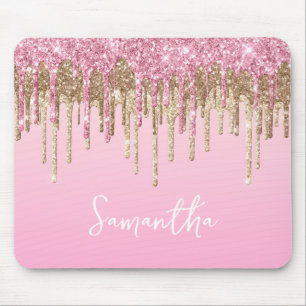 Rosa och Guld-indrivning Glitter Glam Namn Musmatta