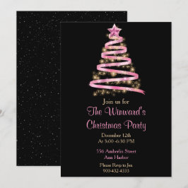 Rosa och Guld Julgran Inbjudningar