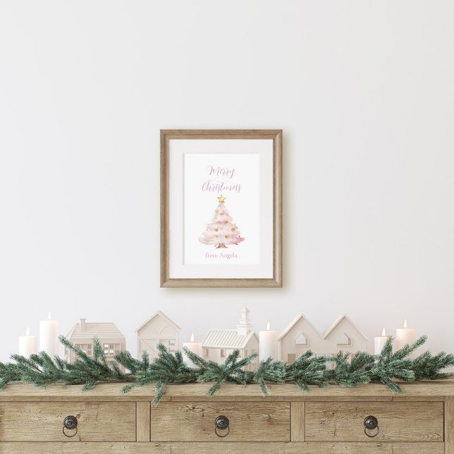 Rosa och guld julgran poster (Pink Christmas Tree Poster)