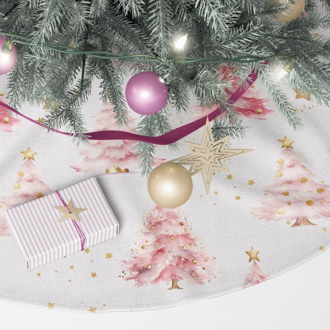 Rosa och Guld Julgranar  Julgransmatta Borstad Polyester (Pink Christmas Tree Skirt)