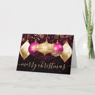 Rosa och Guld Julgranstillbehör Klot Helgkort