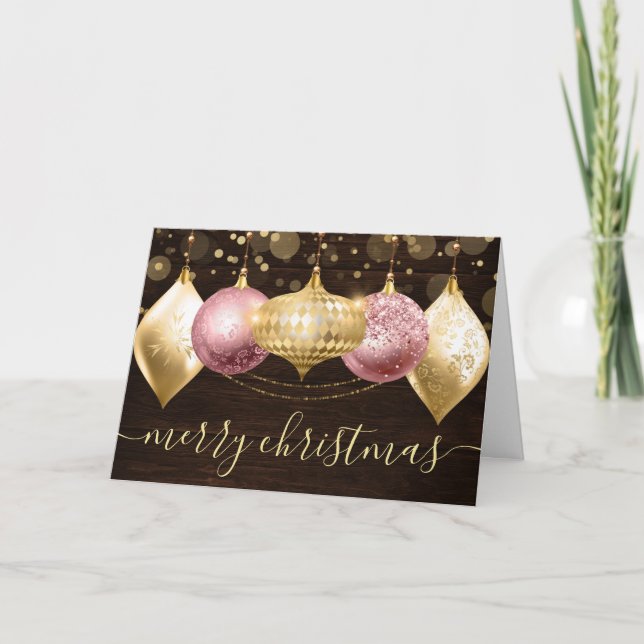 Rosa och Guld Juli Bulk Ornaments Helgkort (Framsida)