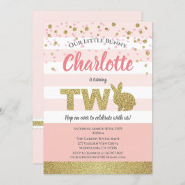 Rosa och guld kanintjej 2-års inbjudan