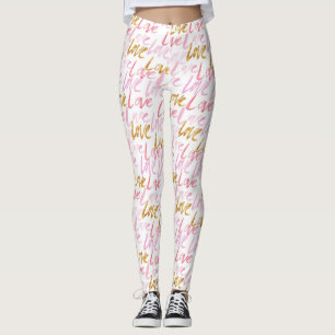Rosa och Guld KÄRLEK Kvinnors förbund Leggings