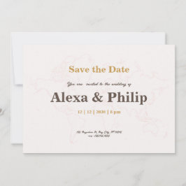 Rosa och Guld Karta Bröllop Inbjudningar